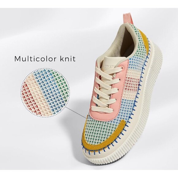 Lucky Step Women Multi Rhinestone Sparkly Chunky Retro Braided Casual Sneakers - Picture 2 of 9